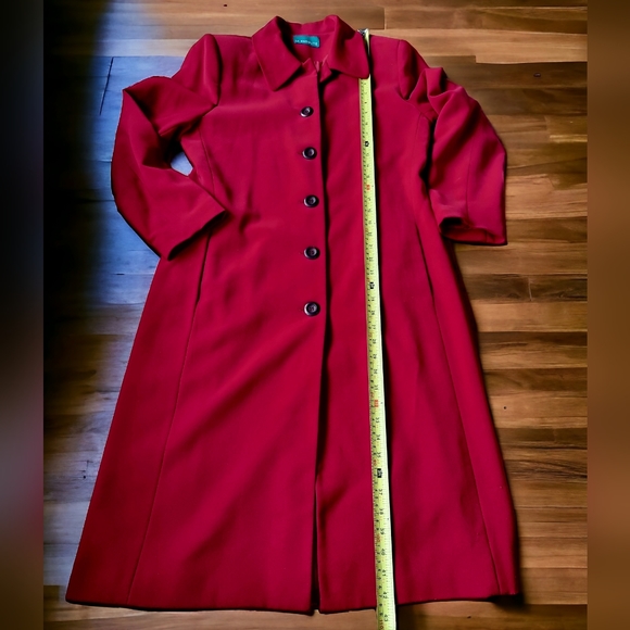 Vintage LA REDOUTE Long Candy Apple Red Lined Dress Coat - Picture 10 of 12